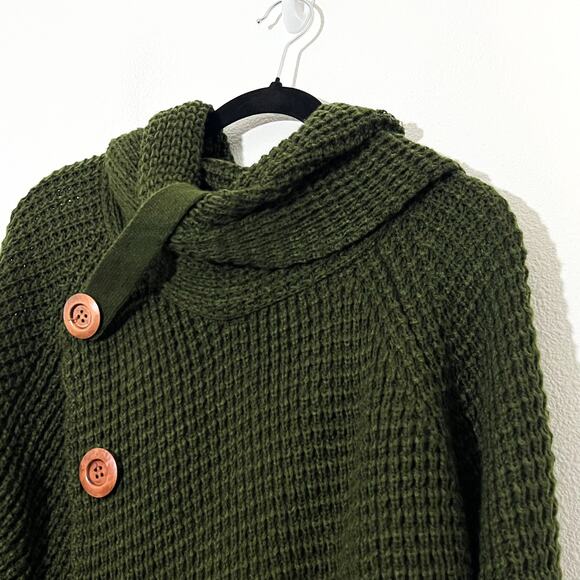 Grecerelle Long Knit Sweater Womens L Fairycore Chunky Cowl Button Asymmetrical - Picture 3 of 7